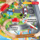 Mesa de Atividades com Pista de Trem de Madeira 70 Peças e Locomotiva a Pilha | HAPE