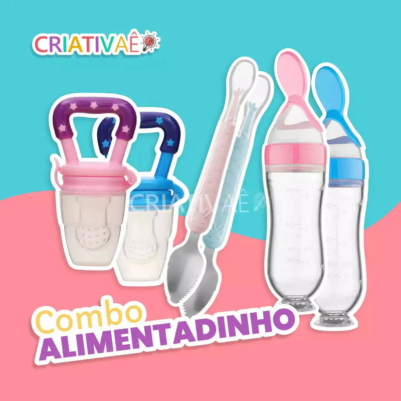 Combo Alimentadinho (Chupeta Alimentadora + Colher de Frutas + Mamadeira Alimentadora)