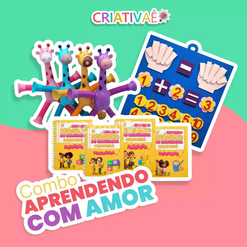 Combo Aprendendo com Amor (4 GiraEsticas + Tapete Matemático + 4 Cadernos Mágicos)
