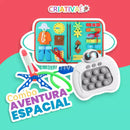 Combo Aventura Espacial (PopIt Eletrônico Astronauta + Livro Montessori EducaSpace + Lançador de Foguete SpaceRocket)
