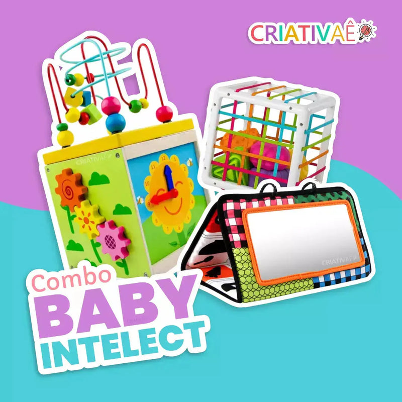 Combo Baby Intelect (Cubo Formas Geométricas + Tapete de Contraste + Caixa de Brincadeiras Interativas)