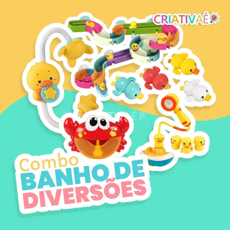 Combo Banho de Diversões COMPLETO (Escorregador + Chuveirinho + Caranguejinho + Patinhos nadadores + Patinhos lançadores de água)