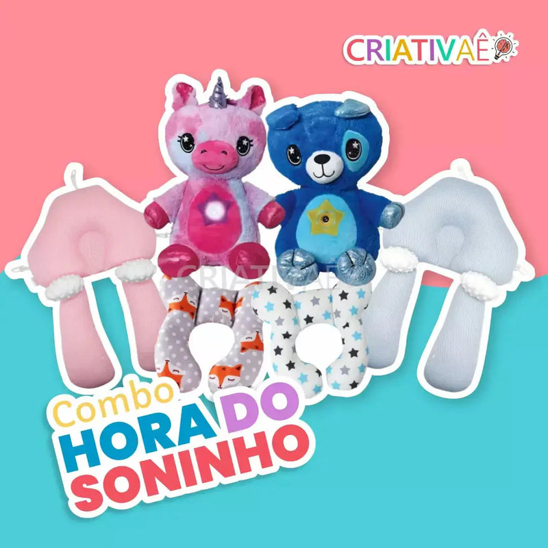 Combo Hora do Soninho (Pelúcia Projetora + Redutor de berço + Apoio de pescoço)