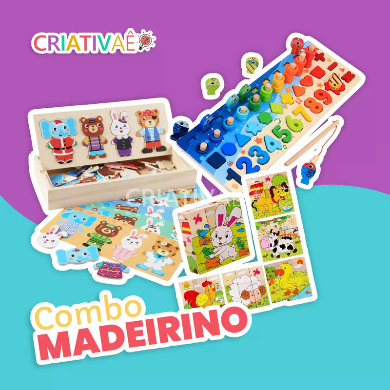 Combo Madeirino (3 Jogos Interativos de Madeira)