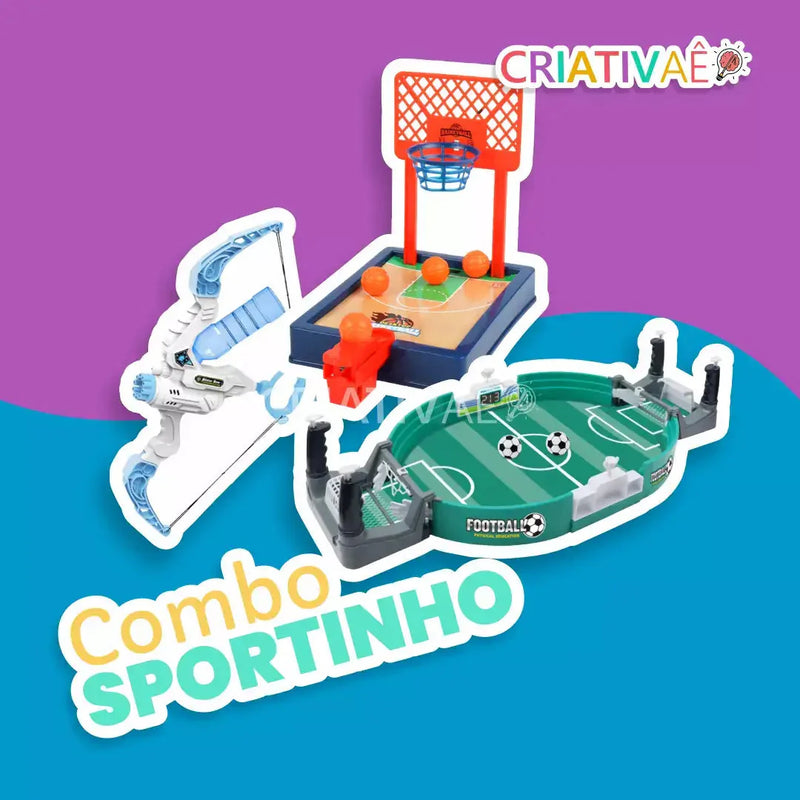 Combo Sportinhos (Simulador de Basquete + Futebol de Mesa + Arco e Flecha de Bolhas)