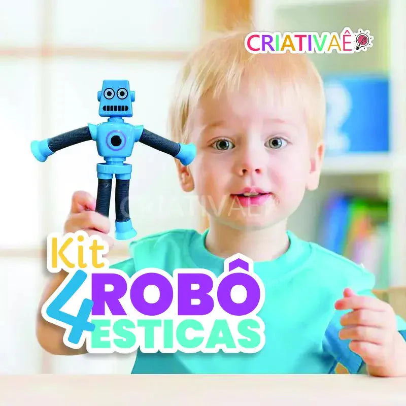 Kit com 4 Robôesticas - Robôs fofos e coloridos de brinquedo estica com ventosa